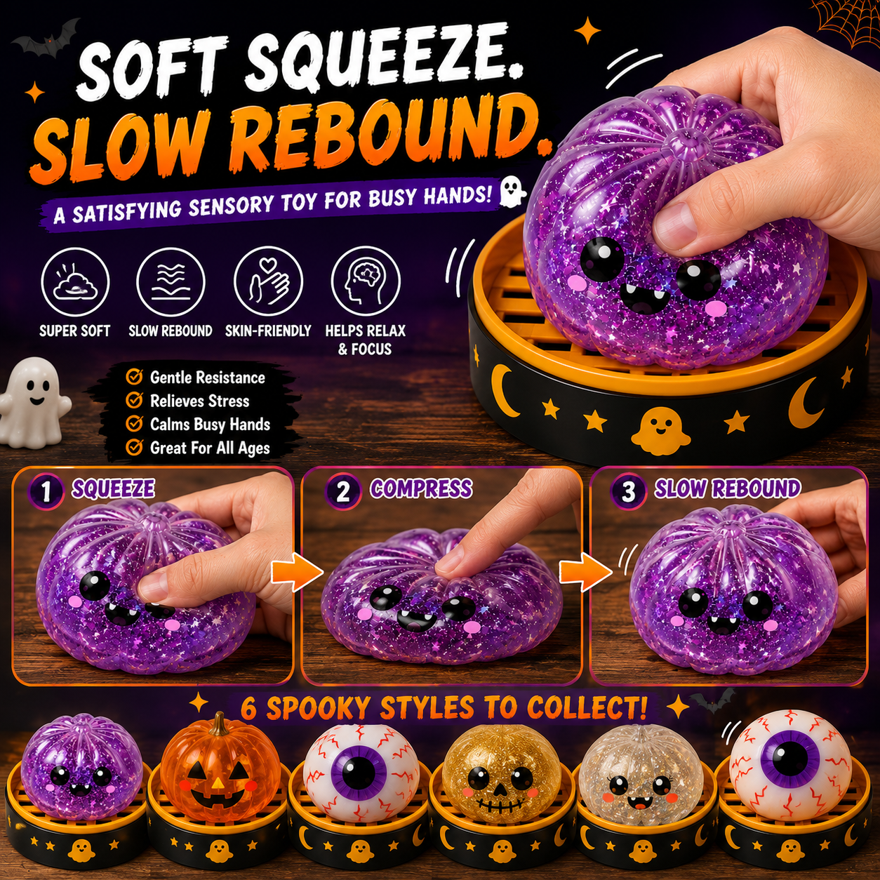 Pureluxo®70% OFF TODAY🎃 Halloween Steamed Bun Squishy Mystery Box Toy💝💝