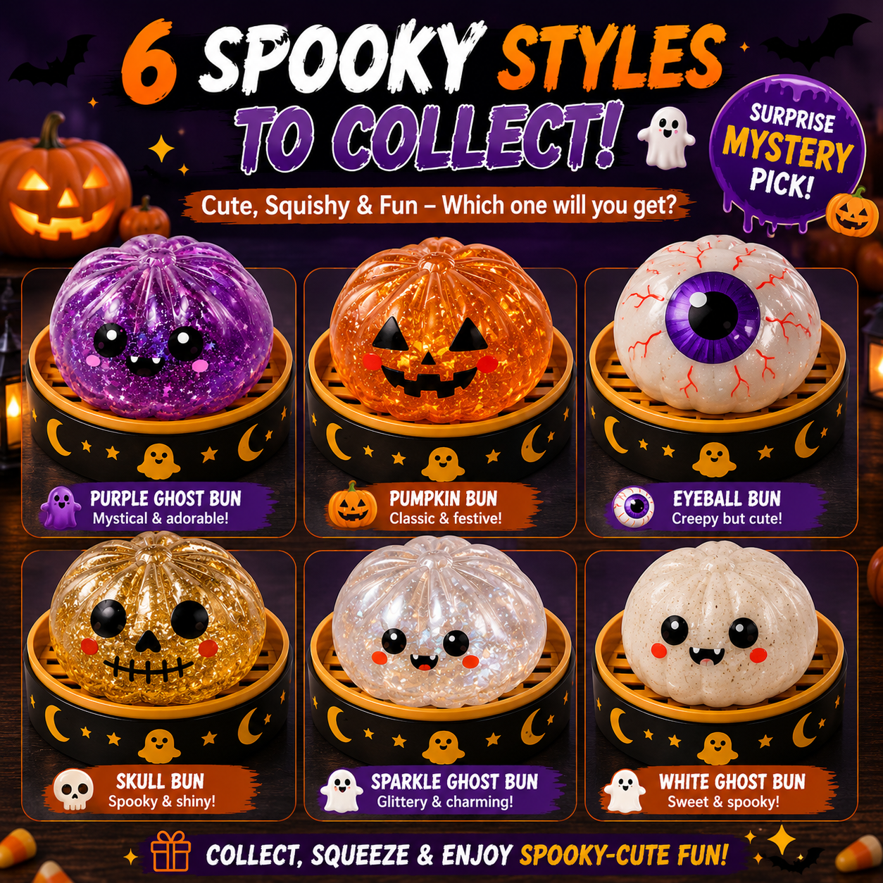 Pureluxo®70% OFF TODAY🎃 Halloween Steamed Bun Squishy Mystery Box Toy💝💝
