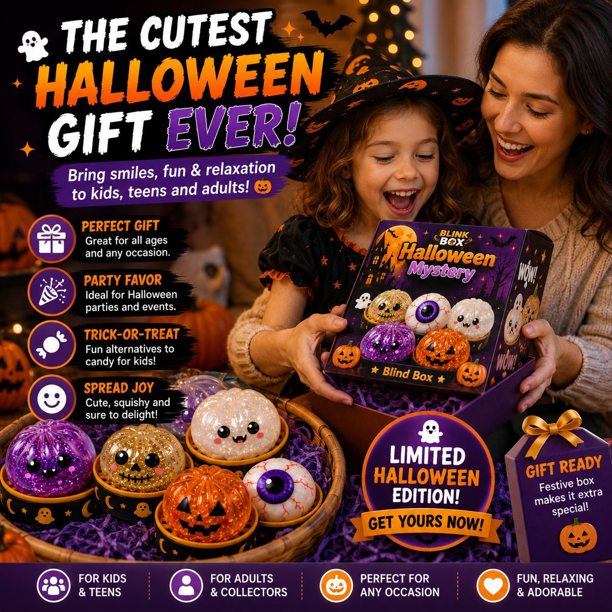 Pureluxo®70% OFF TODAY🎃 Halloween Steamed Bun Squishy Mystery Box Toy💝💝